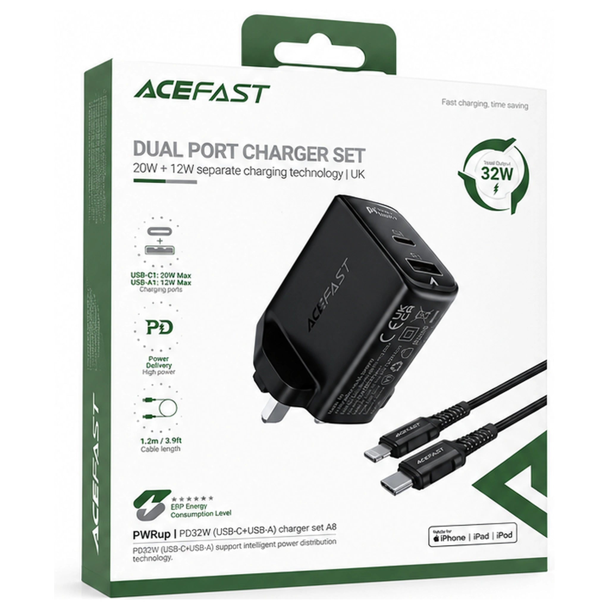ACEFAST A8 32W Dual Port Charger Set