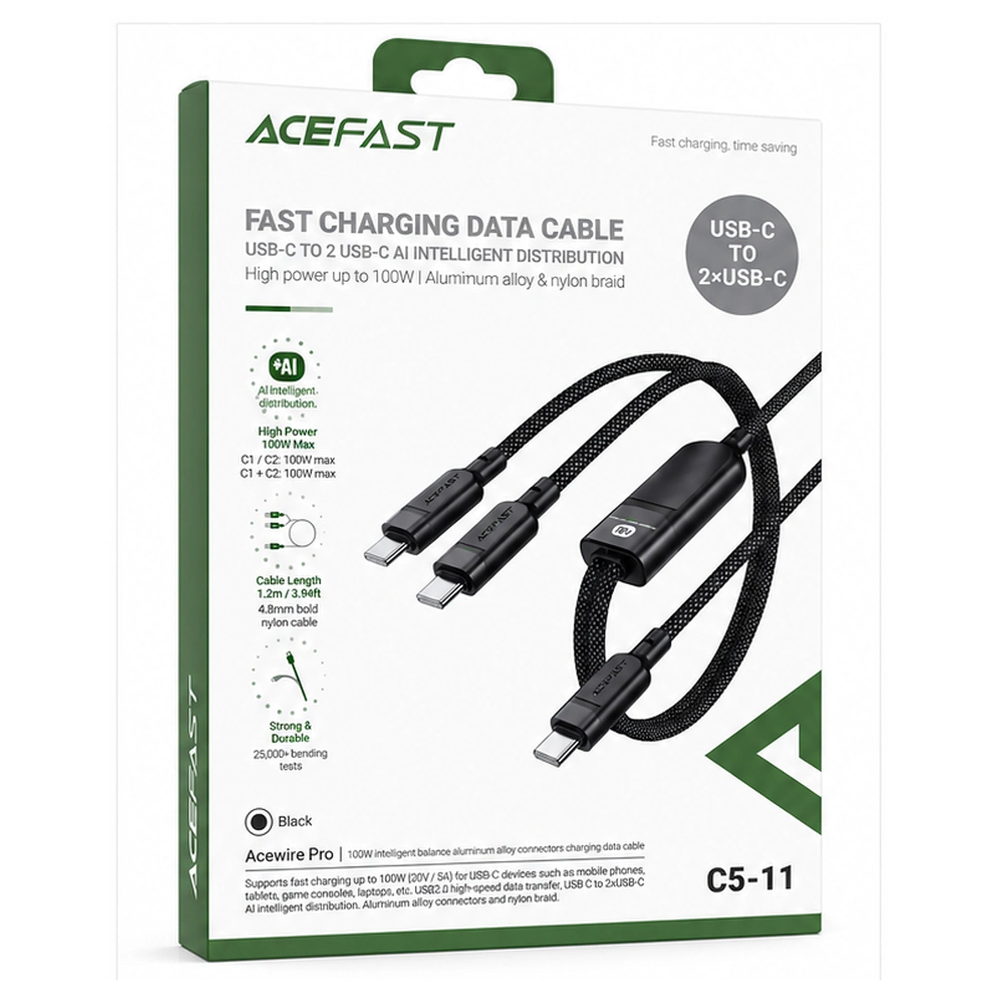ACEFAST C5-11 USB-C to 2×USB-C 100W Fast Charging Data Cable
