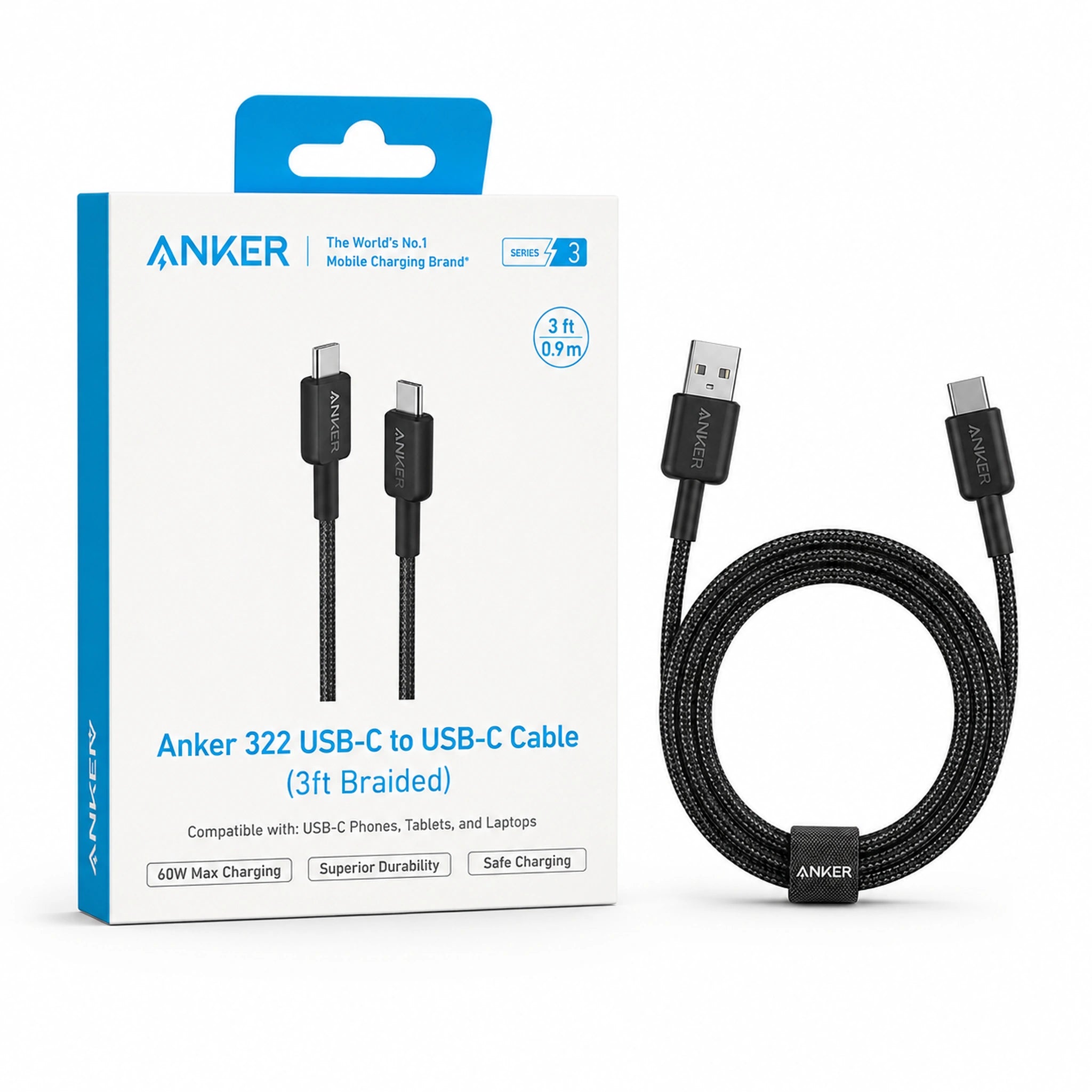 Anker 322 USB-C to USB-C Braided Cable 3ft