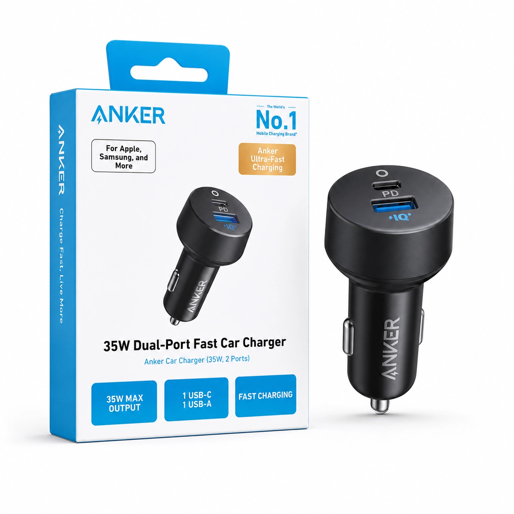 Anker PowerDrive PD+ 2 35W Dual-Port Fast Car Charger