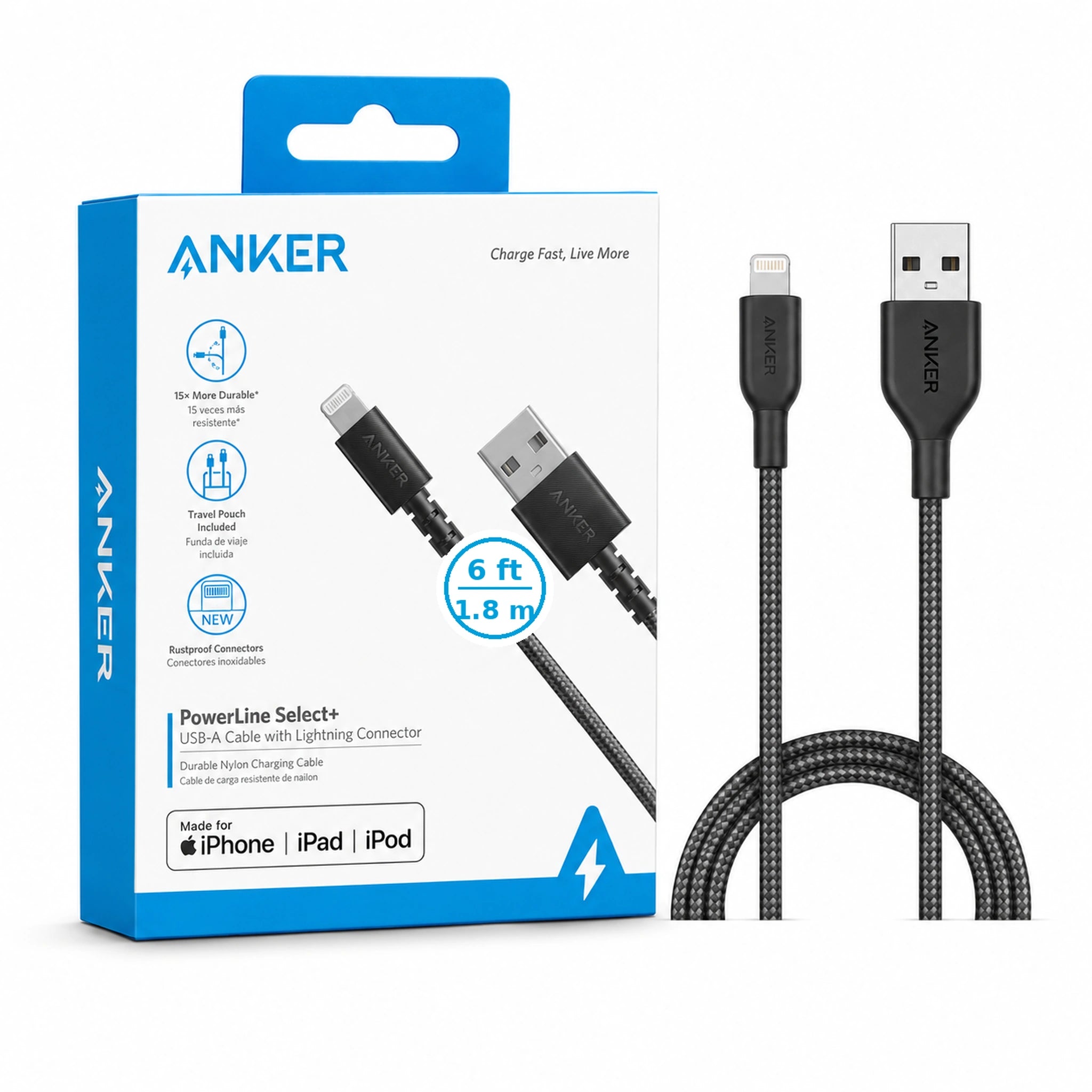 Anker PowerLine Select+ USB-A to Lightning Cable 6ft