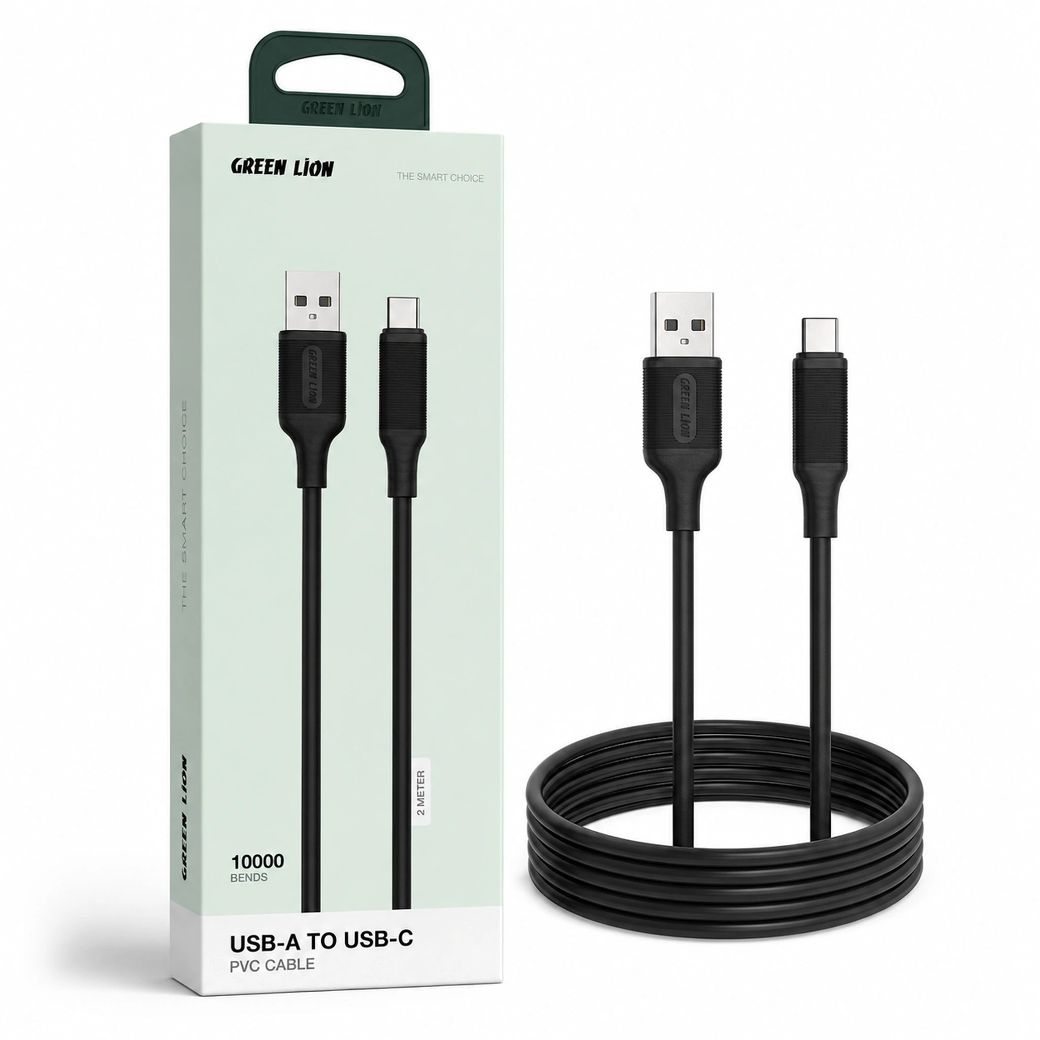Green Lion USB-A to USB-C PVC Cable 2M - Black