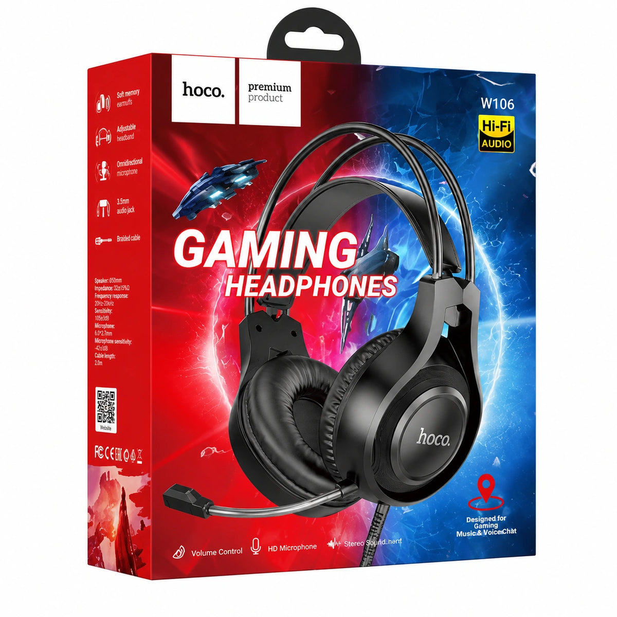 HOCO W106 Wired Gaming Headphones with HD Microphone
