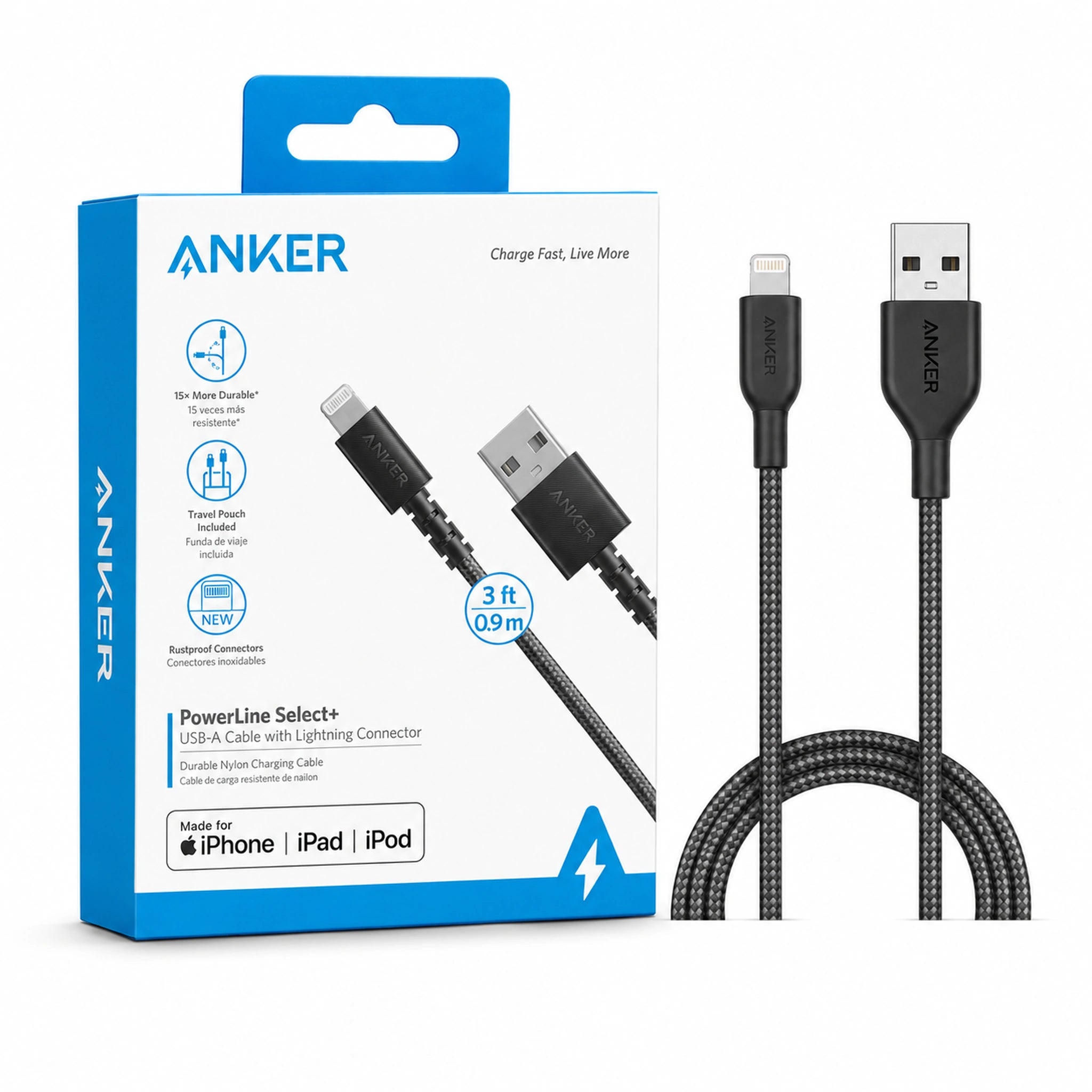 Anker PowerLine Select+ USB-A to Lightning Cable 3ft