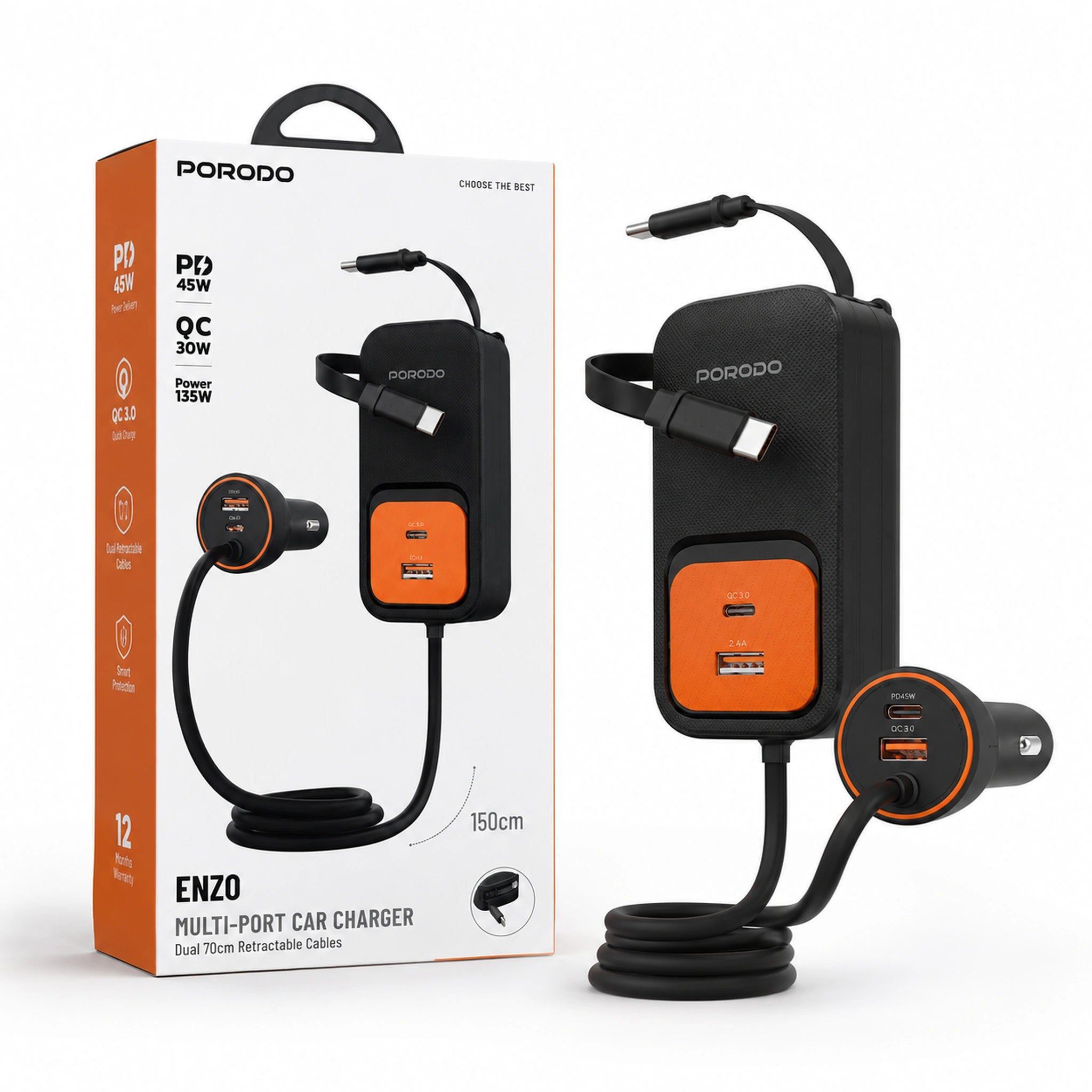 Porodo Enzo Multi-Port Car Charger