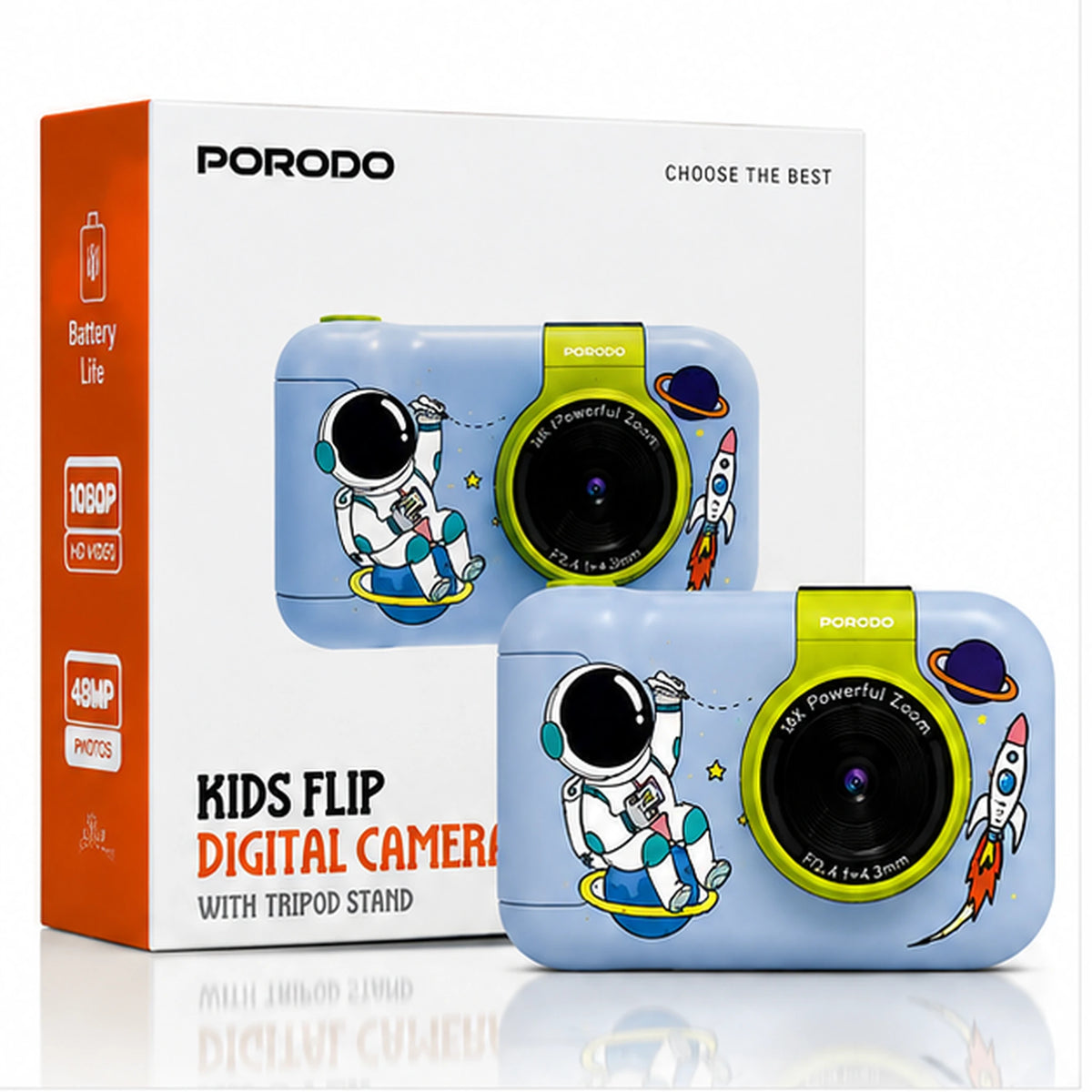 Porodo Kids Flip Digital Camera with Tripod Stand